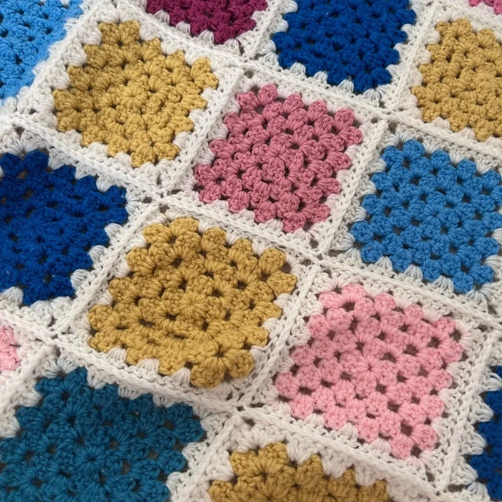 Handmade Crochet Afghan Throw Granny Square 36x36” Patchwork Baby Blanket